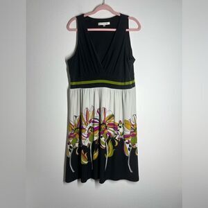 Evan Picone size 16 cream black green pink v-neck sleeveless dress women's